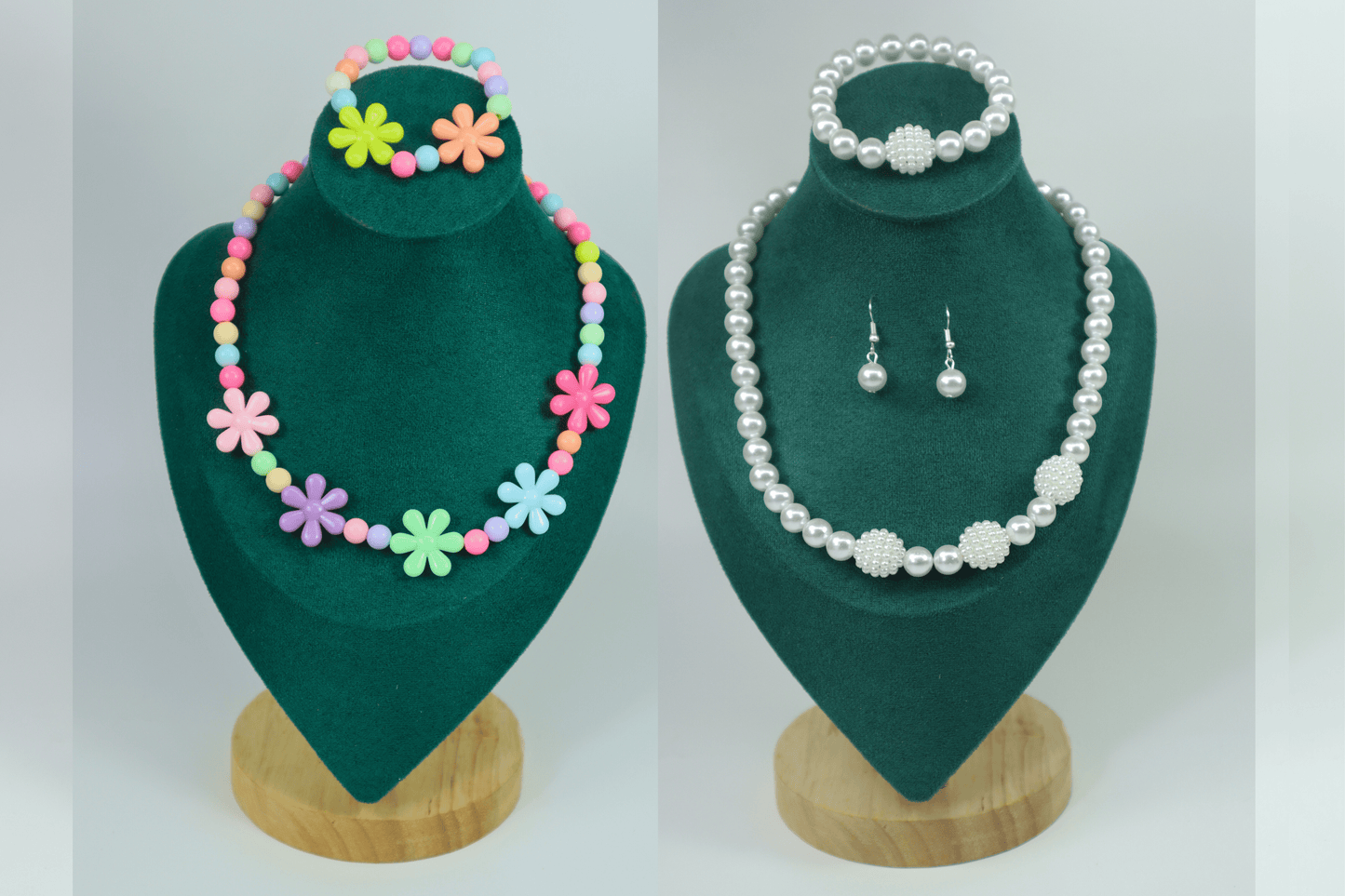 Kamule Pearl and Acrylic Pastel Beaded Embellished Jewellery Sets of 2 - White, Multicolour