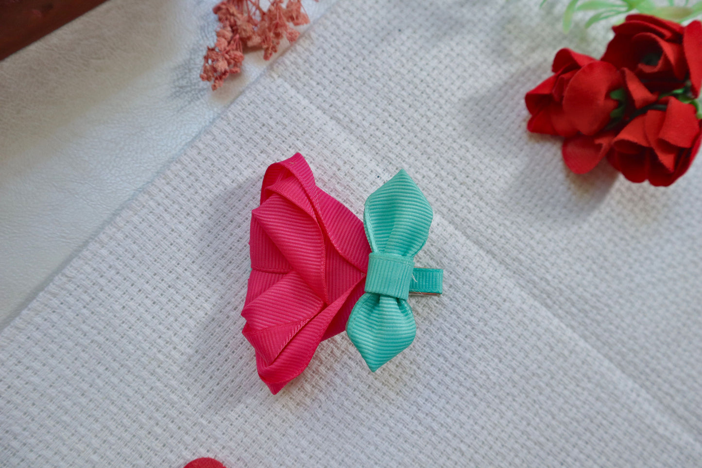 Kamule Holi Theme Rose Hair Clip- Pack of 3 -Red, Pink ,Dark Pink