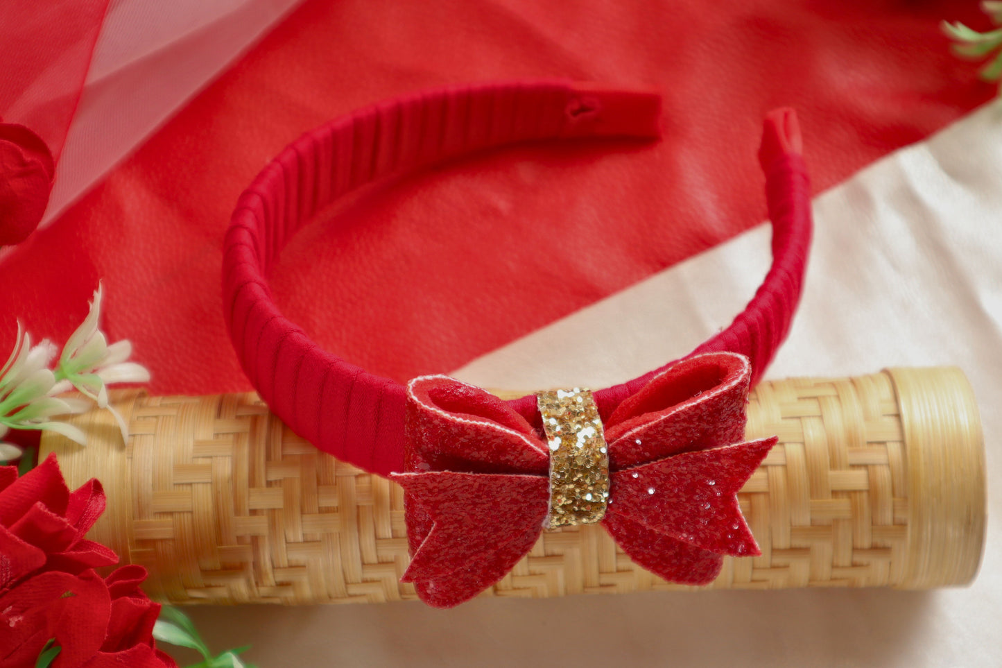 Kamule Bow Designed sugar Sugar Beads Embellished Hairband - red