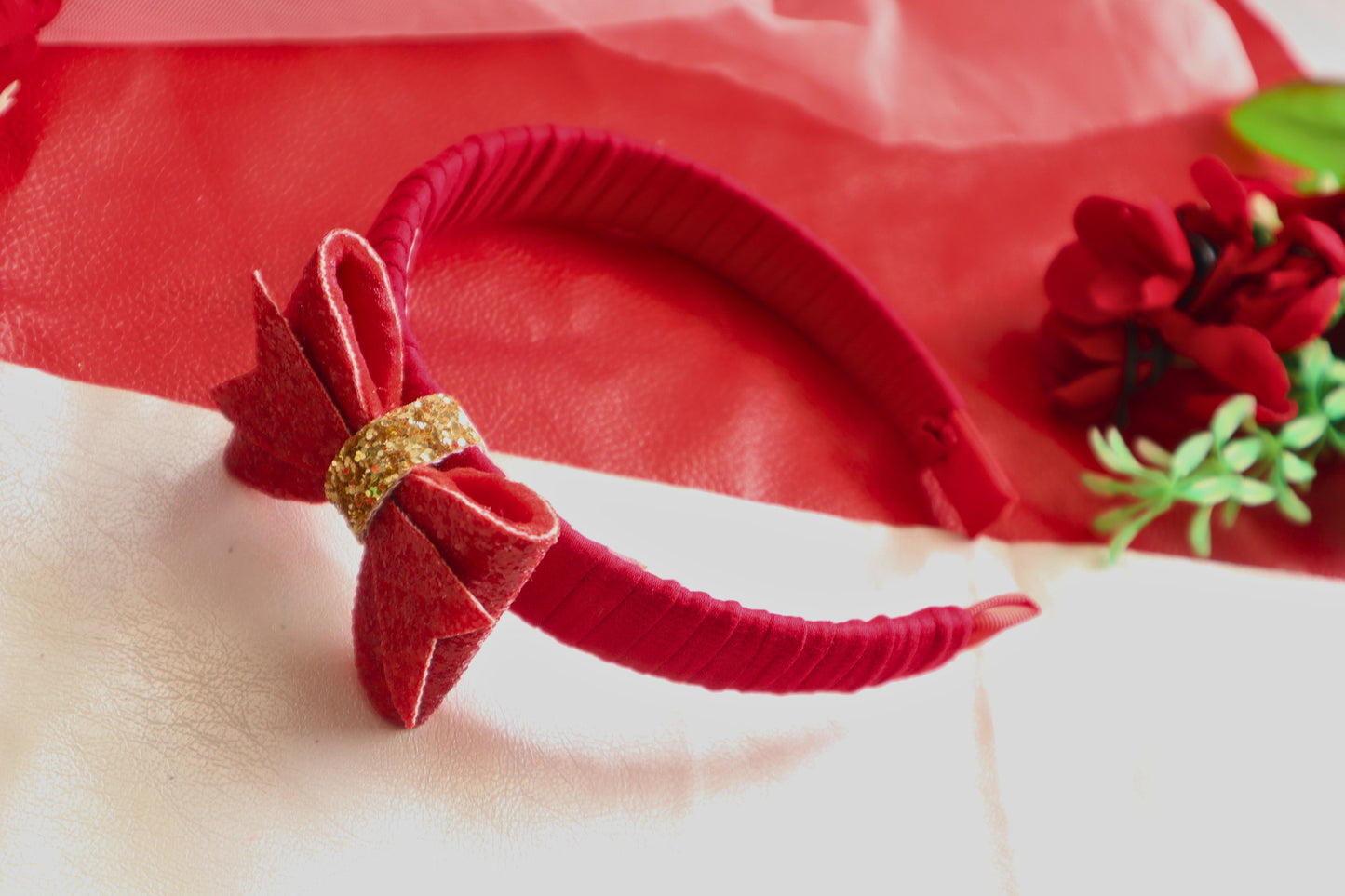 Kamule Bow Designed sugar Sugar Beads Embellished Hairband - red