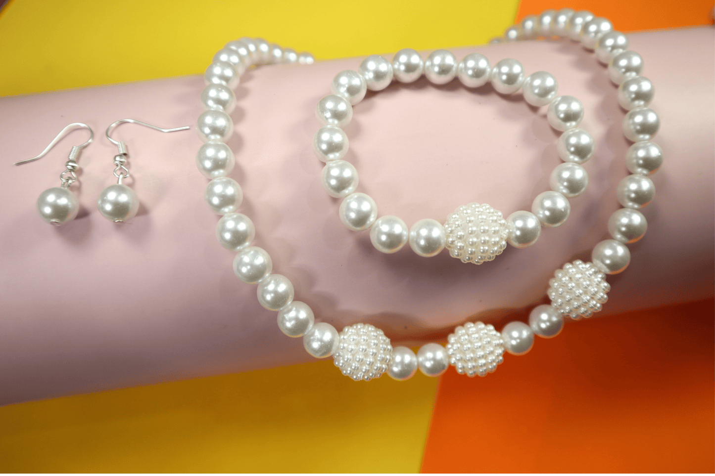 Kamule Pearl and Acrylic Pastel Beaded Embellished Jewellery Sets of 2 - White, Multicolour