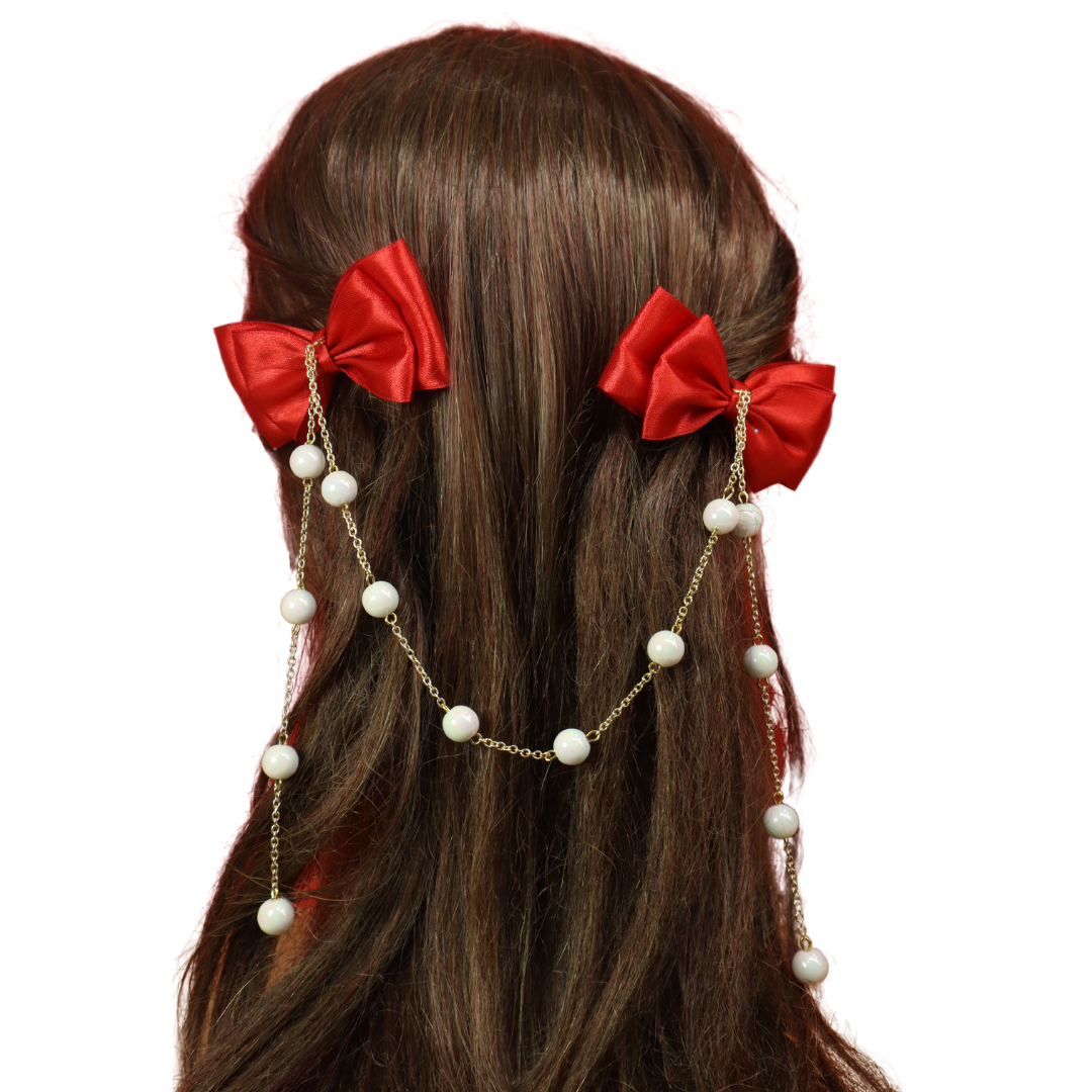 Kamule Christmas Theme Bow with Chain Tassel Hair Clips