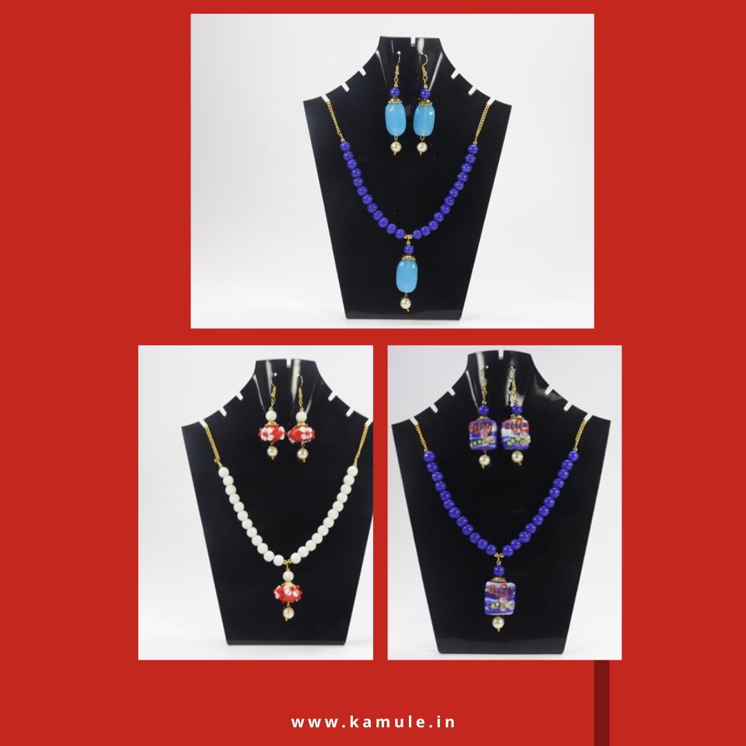 Deep blue and sky-blue beadwork with pearl Set