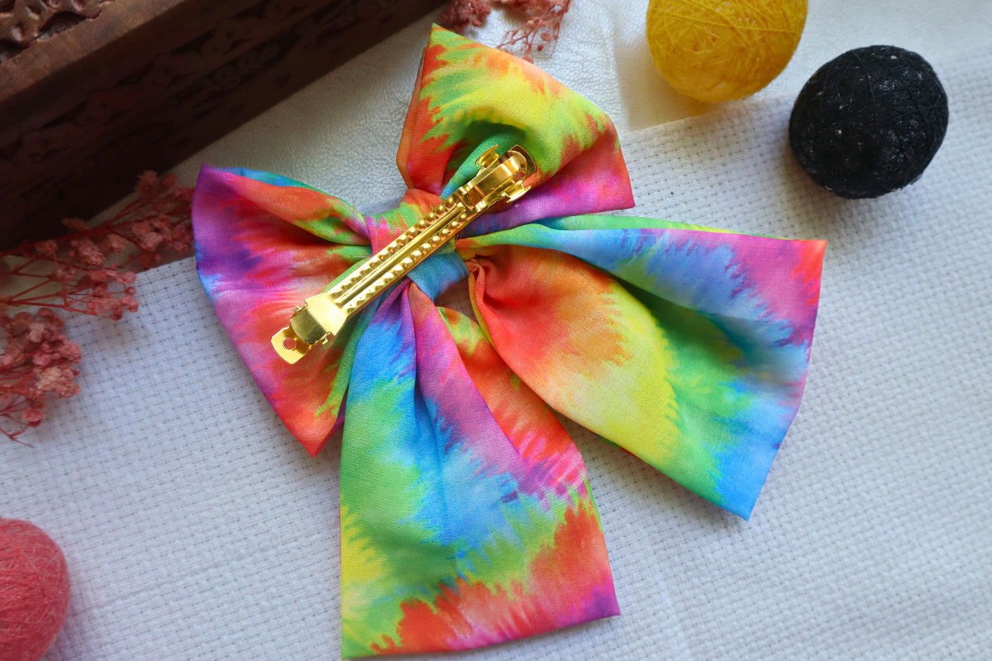 Kamule Vibrant Rainbow tie-dye Pattern Holi Theme Bow - Pack of 1 -Multicolour