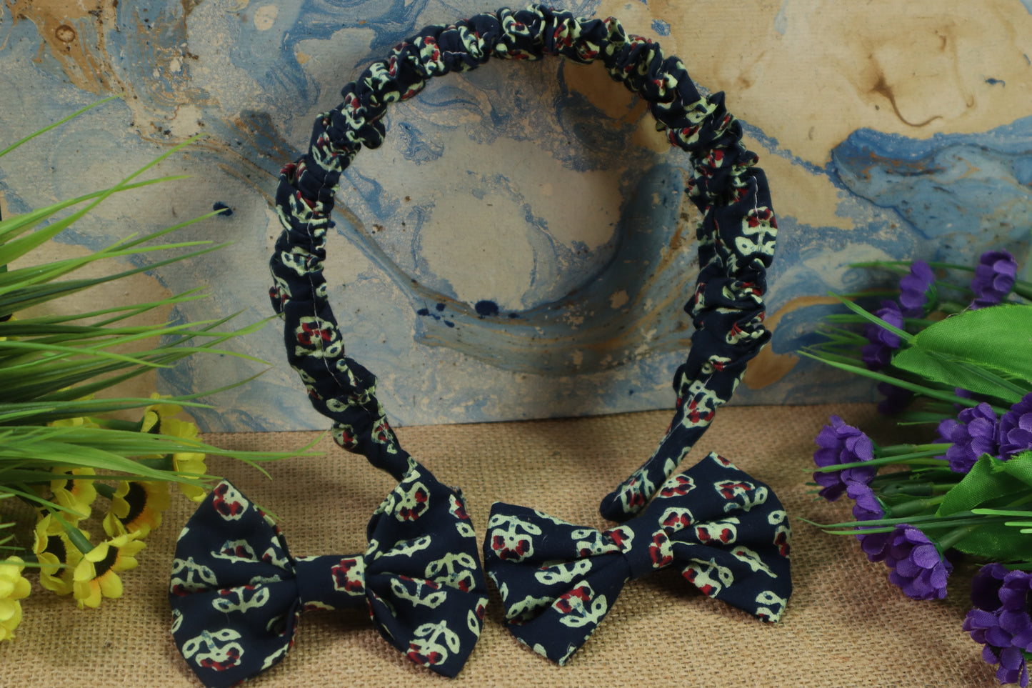 Kamule Trendy Tie Fabric Bows and Hairband Bundle Pack of 3-Black