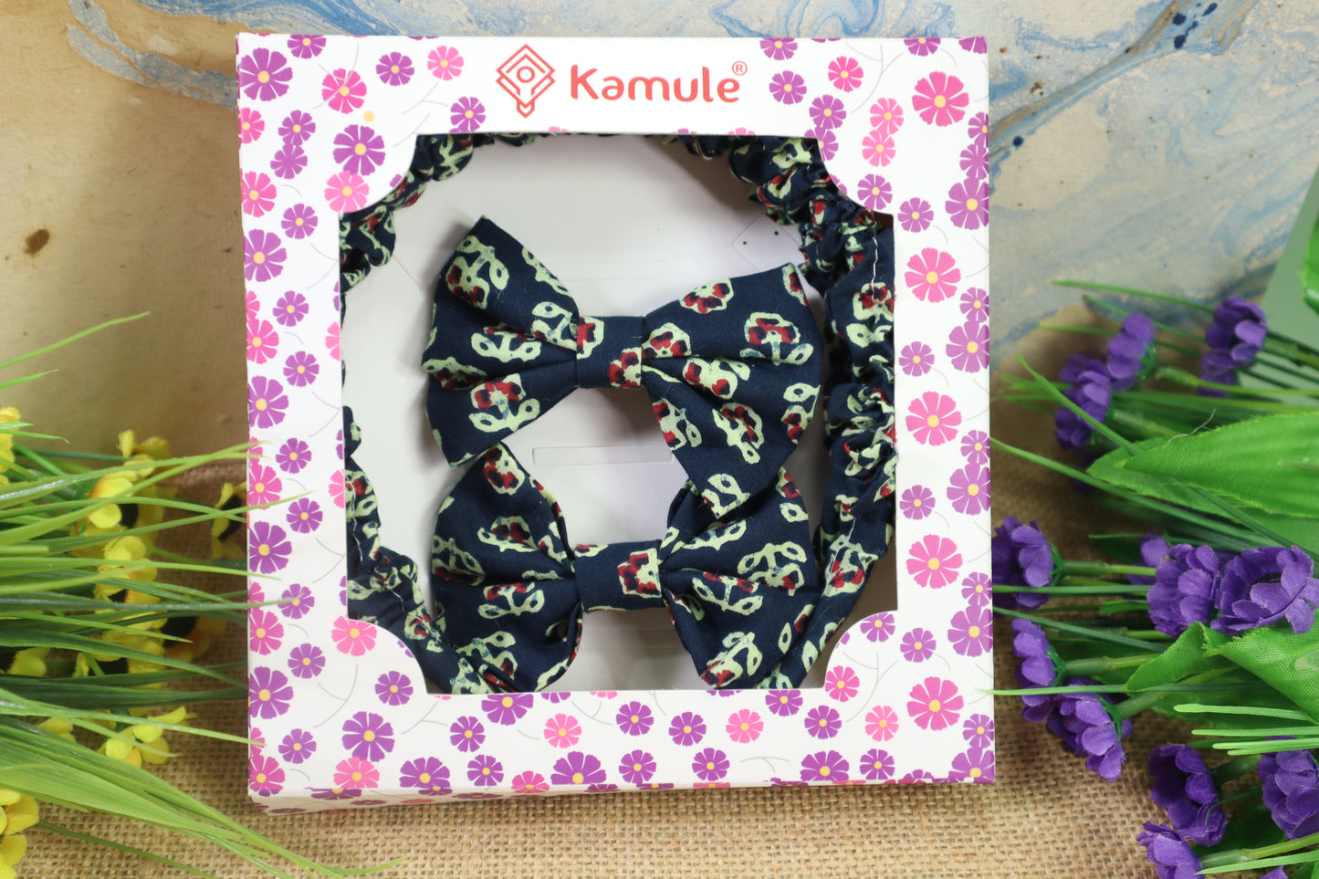 Kamule Trendy Tie Fabric Bows and Hairband Bundle Pack of 3-Black