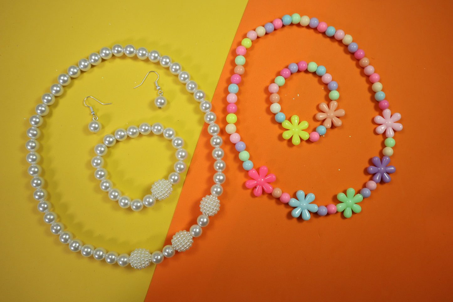 Kamule Pearl and Acrylic Pastel Beaded Embellished Jewellery Sets of 2 - White, Multicolour