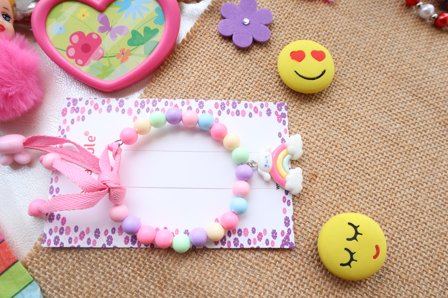 Kamule Bunny & Rainbow Detailed Bracelet Rakhi - Pink