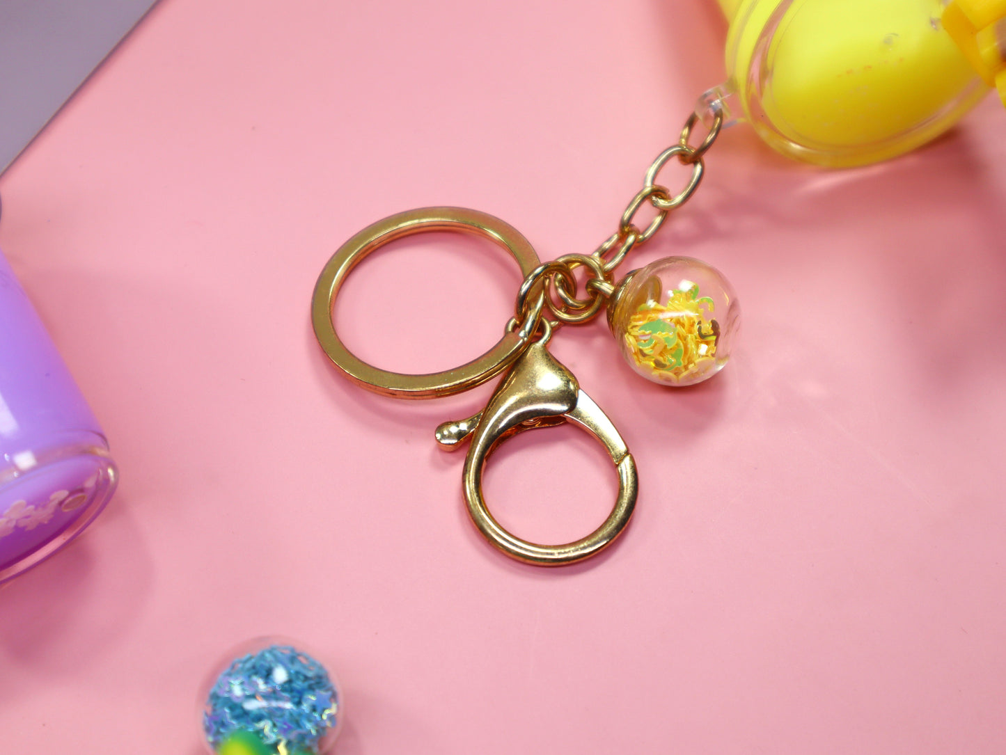 Dripping Oil Keychain Cute Bow Water Cup Keychain -Purple, Yellow, Sky Blue, Pink