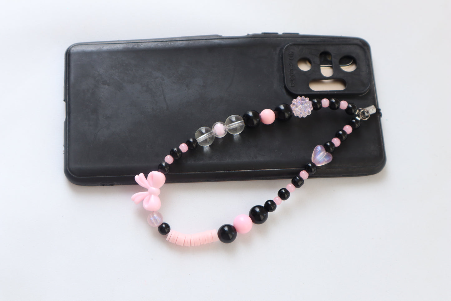 Kamule Black & pink beads striking contrast phone charm