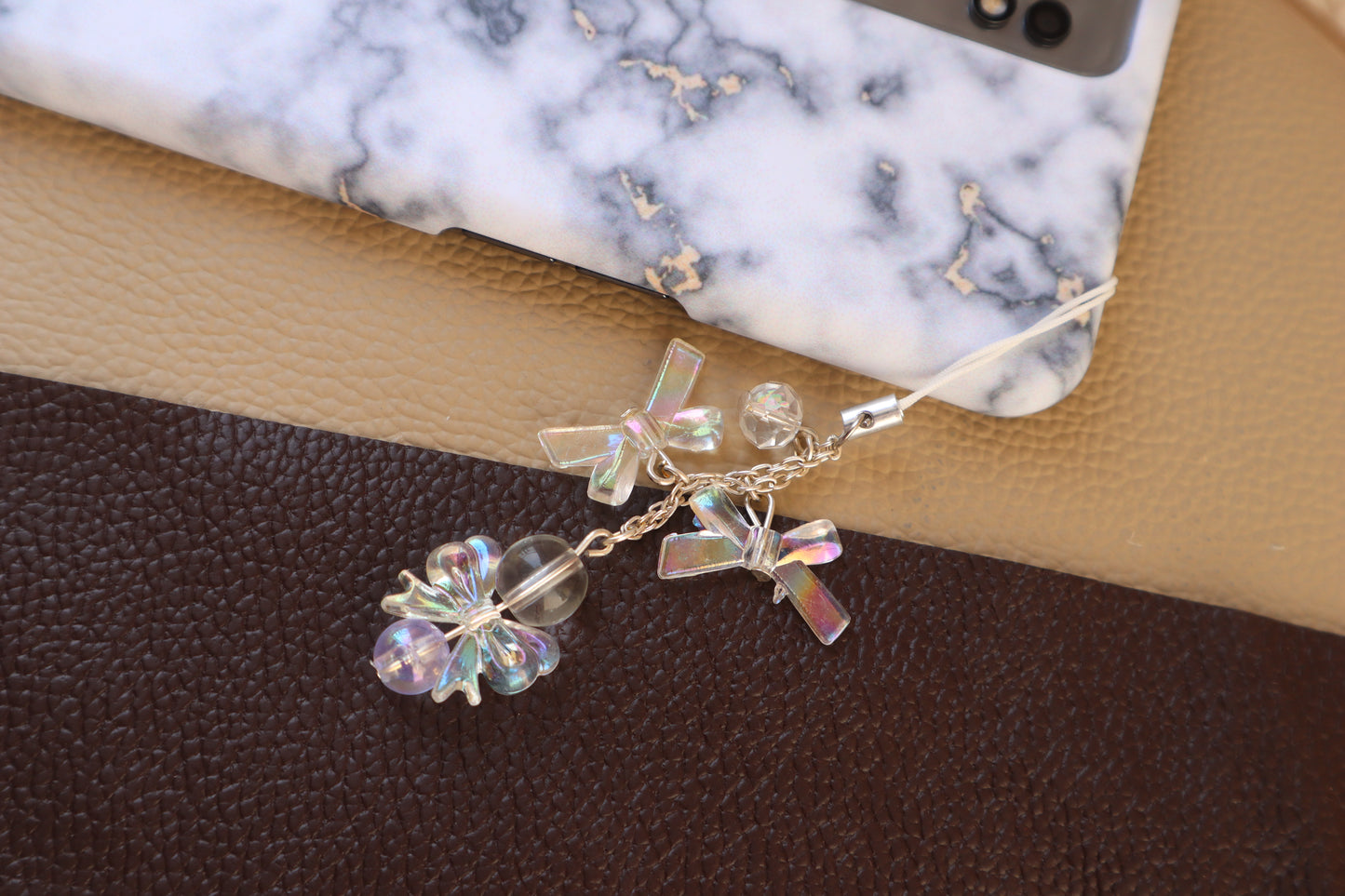 Crystal-clear beads phone charm