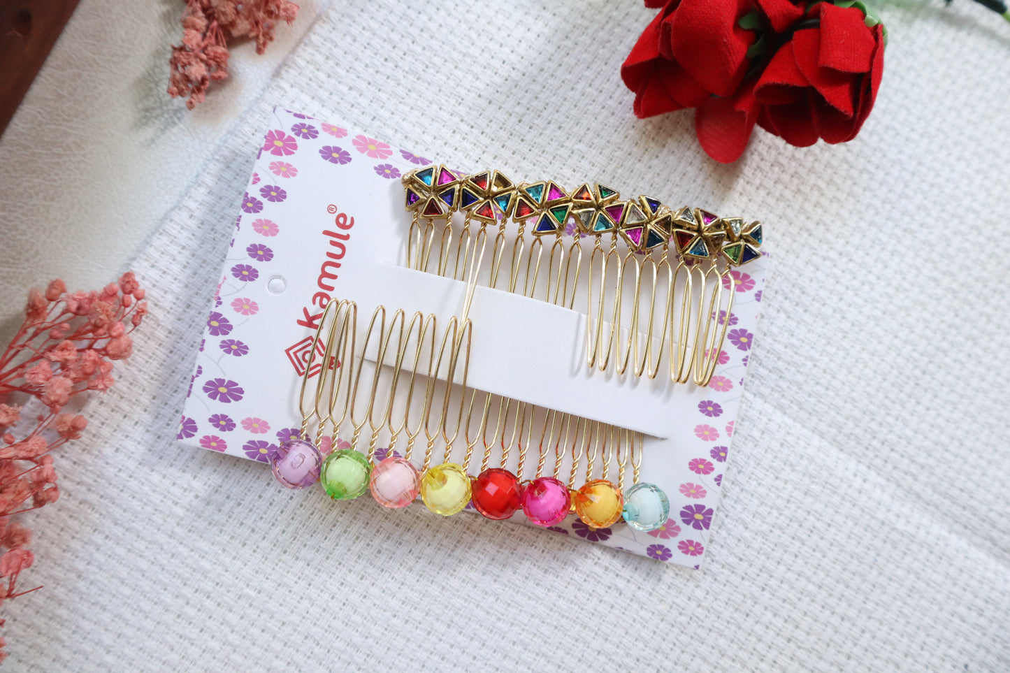 Kamule Holi Theme Graceful Glide Comb-Style Hair Clip set of 2- Multicolour