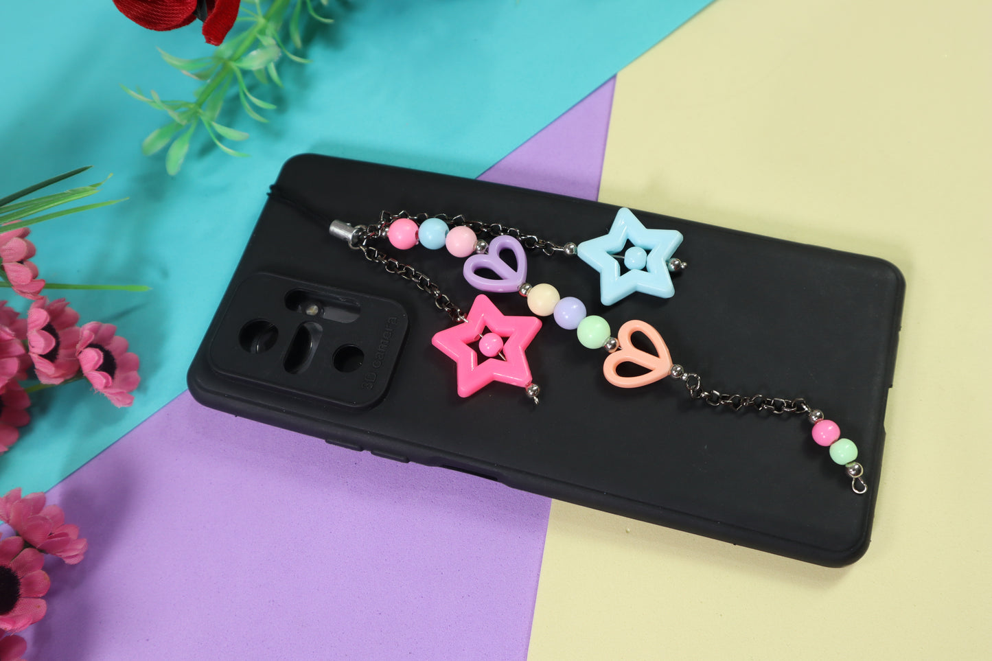 New Fashion Multicoloured Beads and Heart with Chain Phone Charm