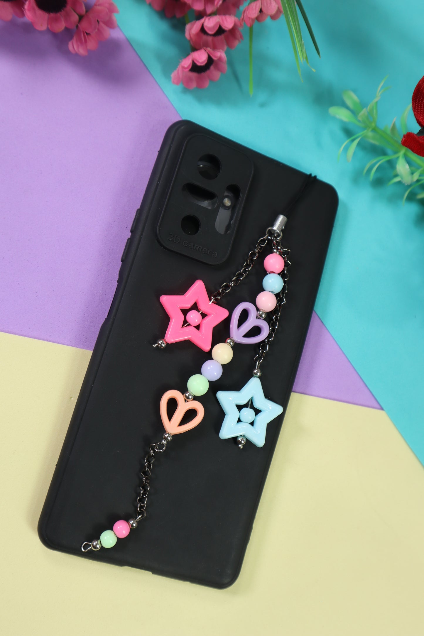 New Fashion Multicoloured Beads and Heart with Chain Phone Charm