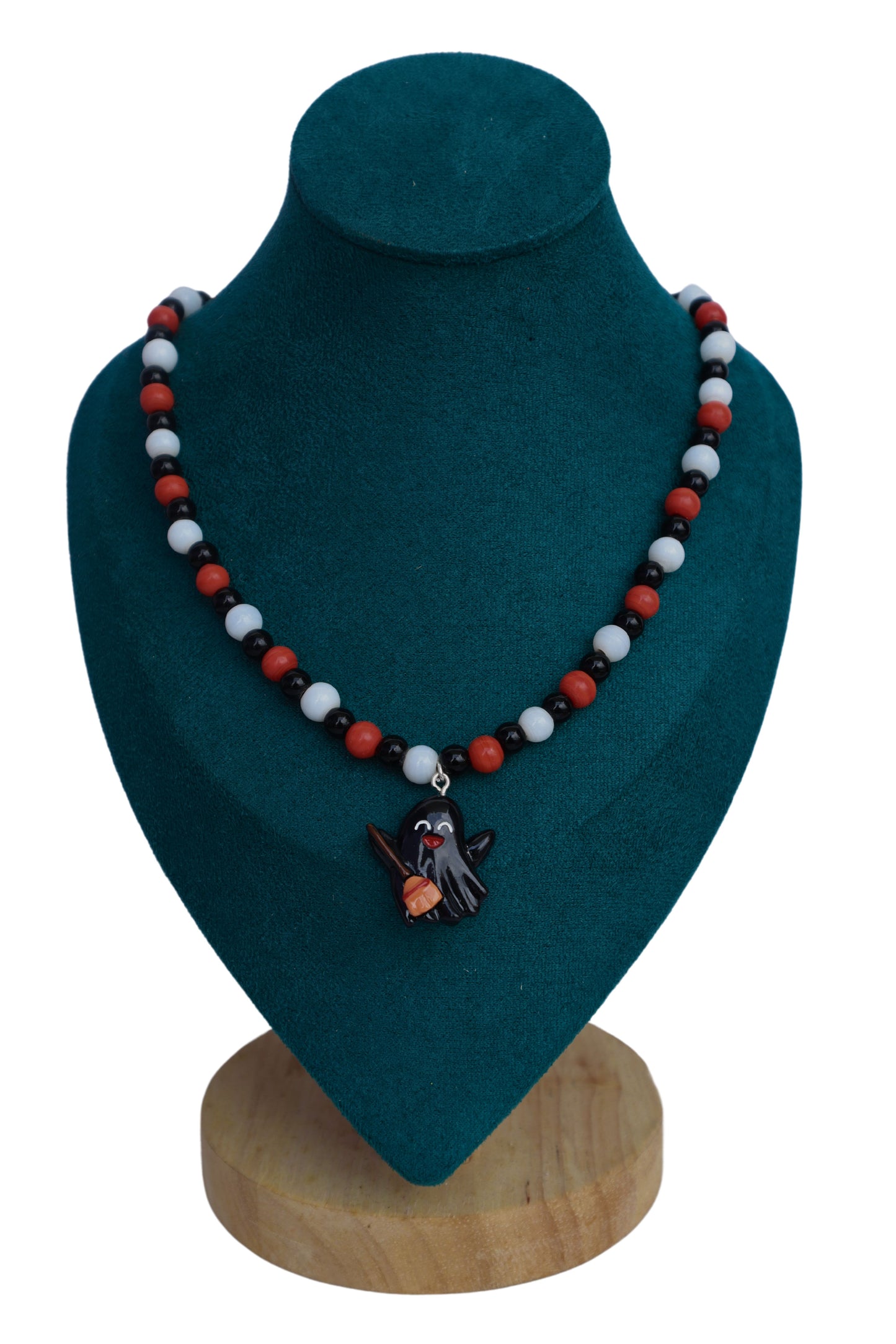 Kamule Halloween Ghost-Themed Necklace with Bead Embellishments - Orange, Black