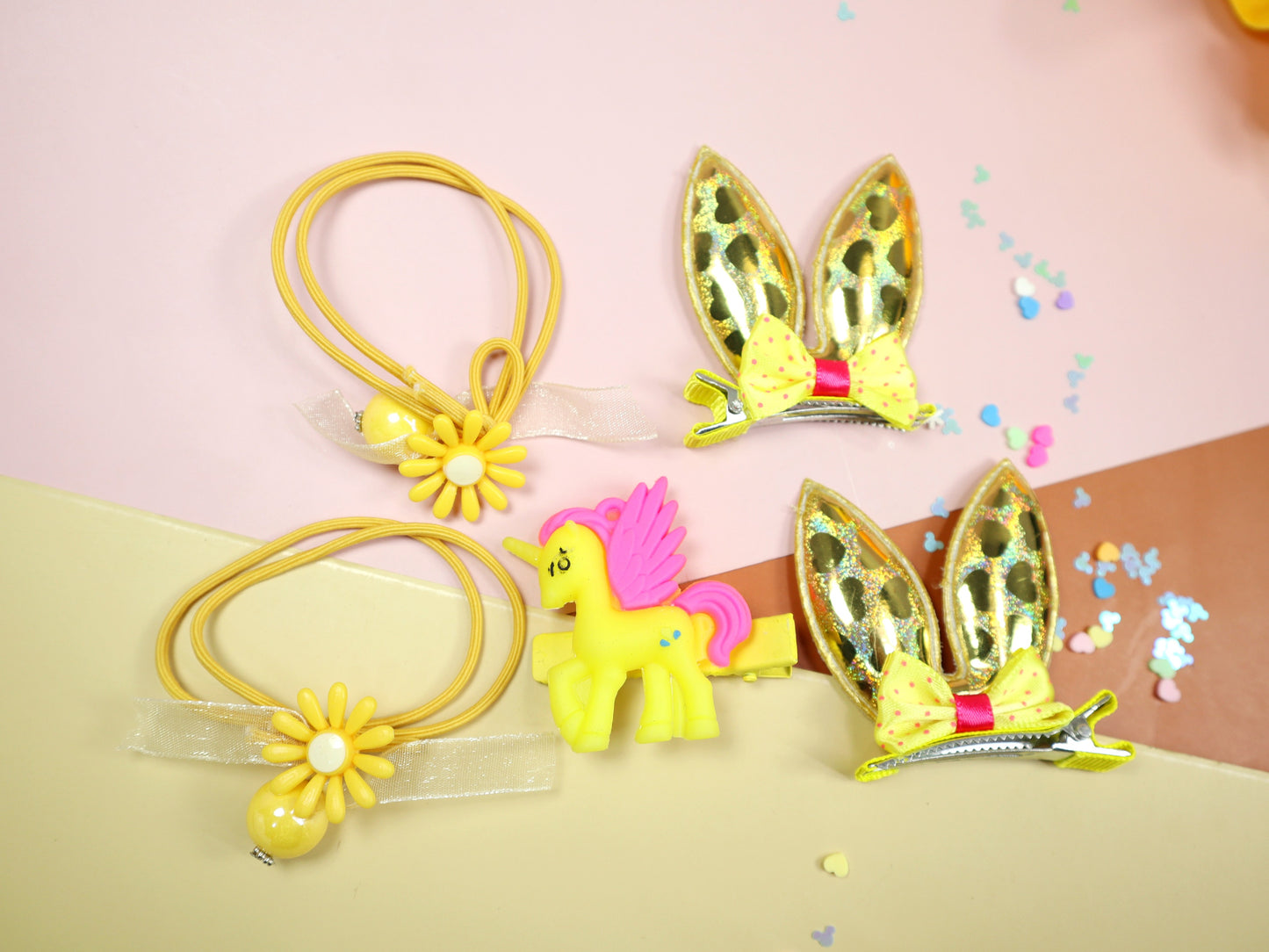 Kamule bunny clip and flora set of-5 -yellow