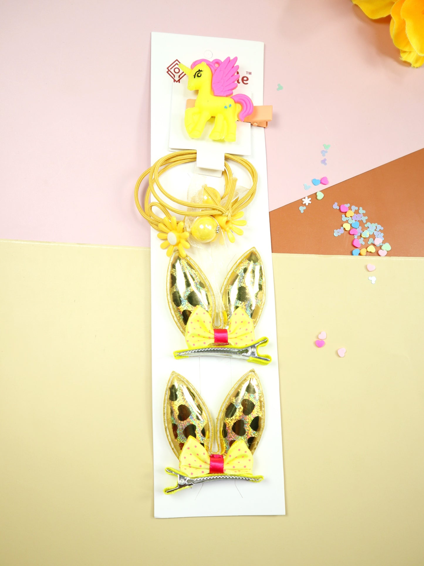 Kamule bunny clip and flora set of-5 -yellow