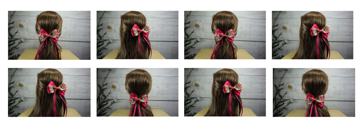 Kamule Double Layered Printed Grosgrain Detailed Bow - Pack of 1 - Dark Pink