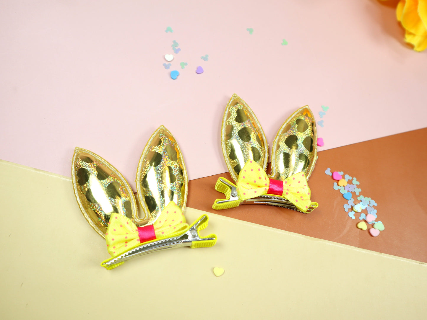 Kamule bunny clip and flora set of-5 -yellow