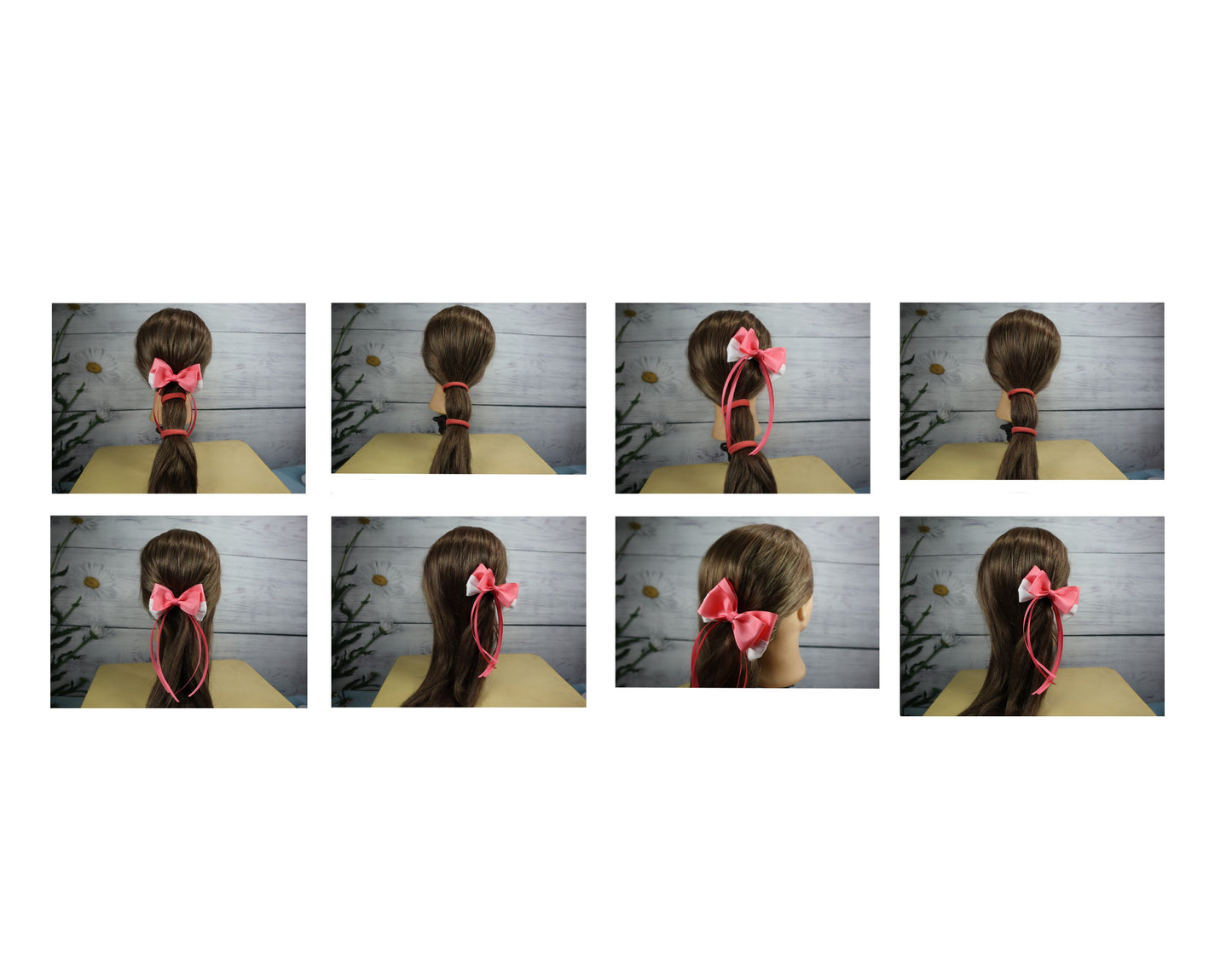 Kamule Grosgrain Layered Detailed Bow Hair Pins and Clips - Set of 3- Pink and White