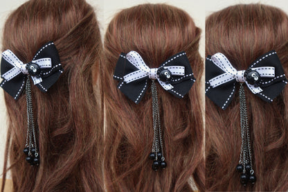 Kamule Halloween-Themed Detailed Bow Hair Clip with a Spooky Eye - Black