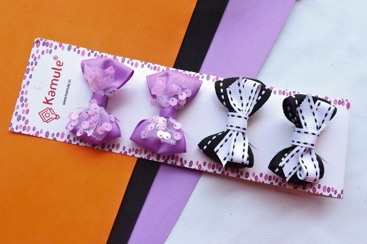 Kamule Halloween Sequin Embellished Bow Hair Clip Set of 4 - Purple, Black, White