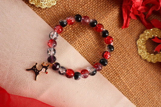 Kamule Kids Christmas Crack Beads Reindeer Charm Bracelet - Red & Black