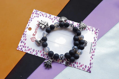 Kamule Halloween Beads Embellished Multi-Charm Bracelet and Kada Bangle - Black