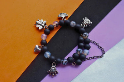 Kamule Halloween Beads Embellished Multi-Charm Bracelet and Kada Bangle - Black