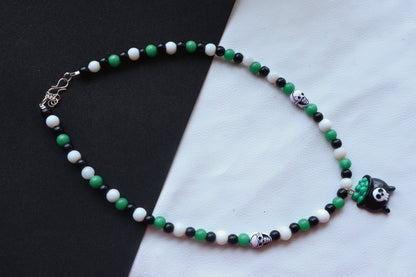 Kamule Halloween Monster-Themed Necklace with Bead Embellishments - Green, White, Black