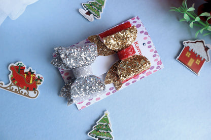 Christmas Glitter Sequin Applique Bow Pack - Red, Gold, Silver