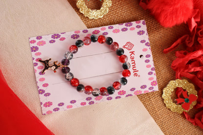 Kamule Kids Christmas Crack Beads Reindeer Charm Bracelet - Red & Black