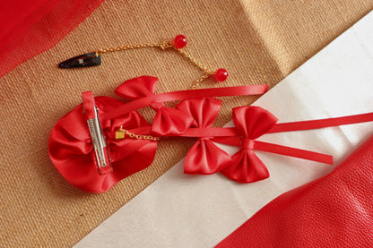 Christmas Theme Satin Bow with Attached Chain