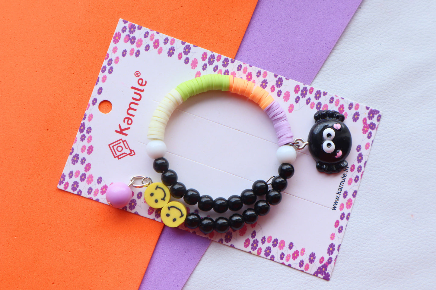 Kamule Halloween Ghost Appliqué Fimo Beads Bracelet - Black, Orange, Purple