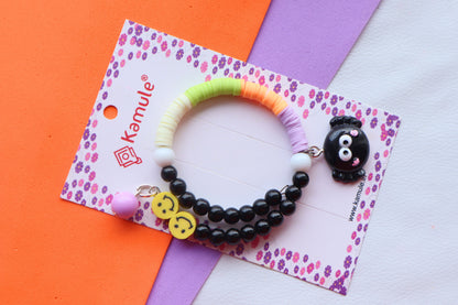 Kamule Halloween Ghost Appliqué Fimo Beads Bracelet - Black, Orange, Purple
