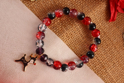 Kamule Kids Christmas Crack Beads Reindeer Charm Bracelet - Red & Black