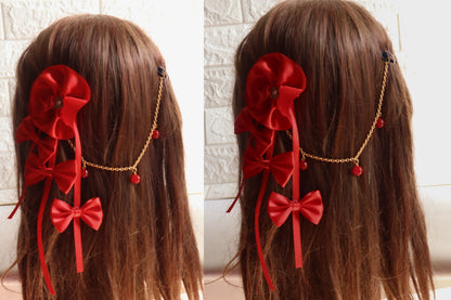 Christmas Theme Satin Bow with Attached Chain