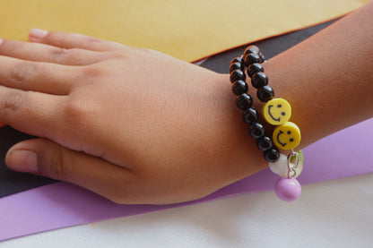 Kamule Halloween Ghost Appliqué Fimo Beads Bracelet - Black, Orange, Purple