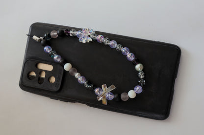 Kamule Glossy black, matte grey, and shimmering pearl beads phone charm