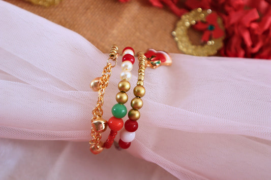 Kamule Christmas Theme Bell Charm Bracelet- red,white,golden