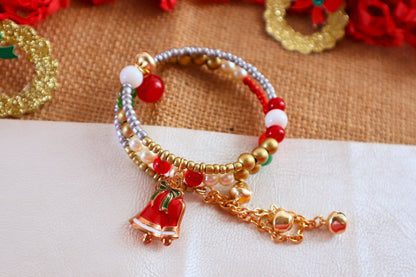 Kamule Christmas Theme Bell Charm Bracelet- red,white,golden