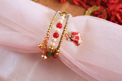 Kamule Christmas Theme Bell Charm Bracelet- red,white,golden