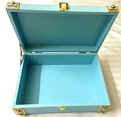 Kamule MDF & Leatherite Trunk Box (10x10x3 inches) Classic Decorative Gift Trunk Box India Tradition Sky Blue