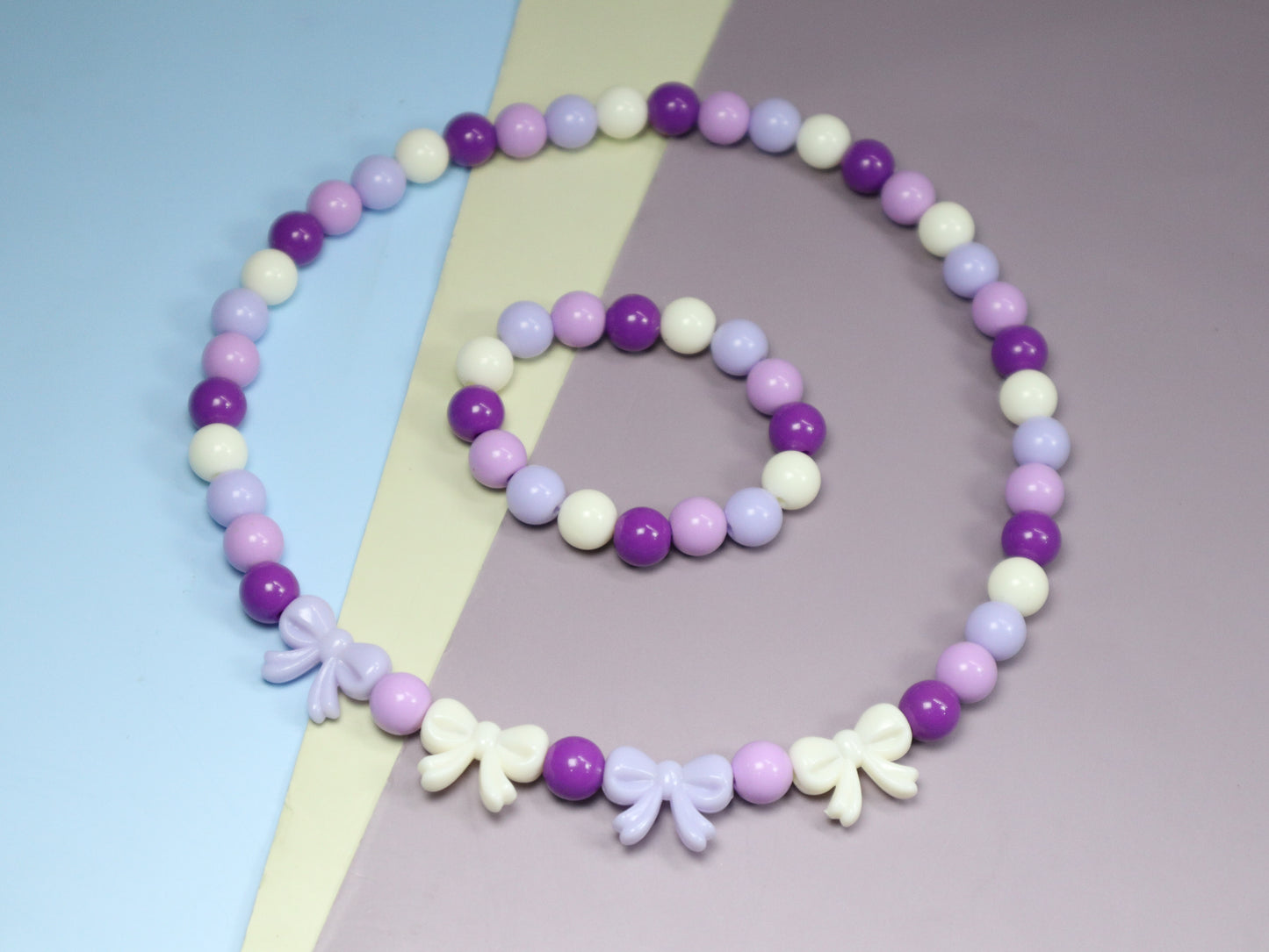 Kamule Royal Bow Beaded Necklace set of 2-Light Purple ,Dark Purple & White