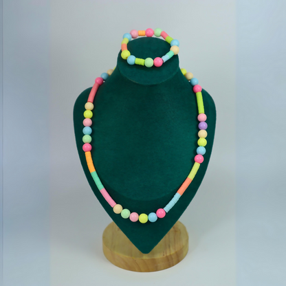 Kamule Summer Theme Pastel Necklace and Bracelet Set - Multicolour