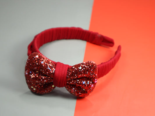 Kamule Glitzy Red Bow Hairband pack of 1-Red