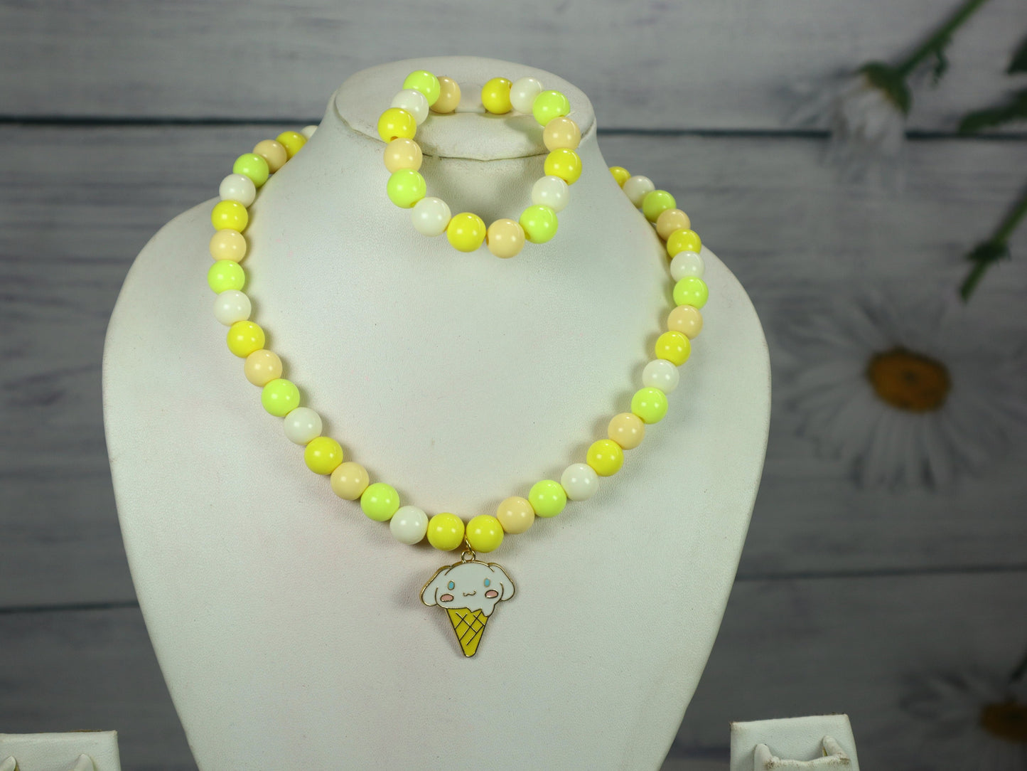 Kamule Sweet Treats Yellow Beaded Necklace set of 2-Yellow , Neon & White