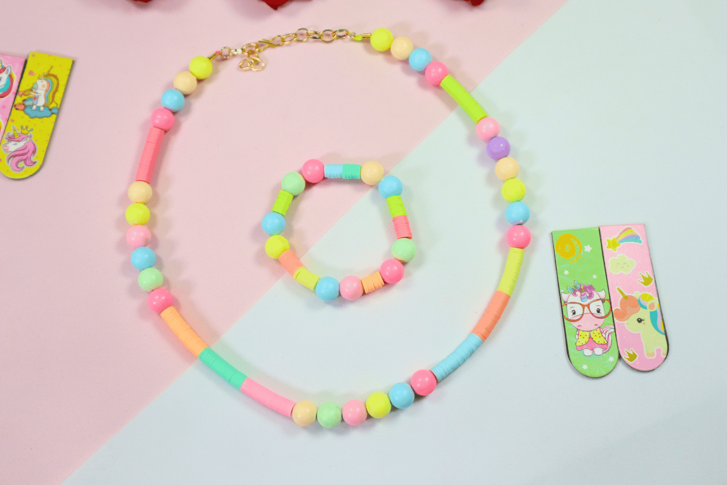 Kamule Summer Theme Pastel Necklace and Bracelet Set - Multicolour