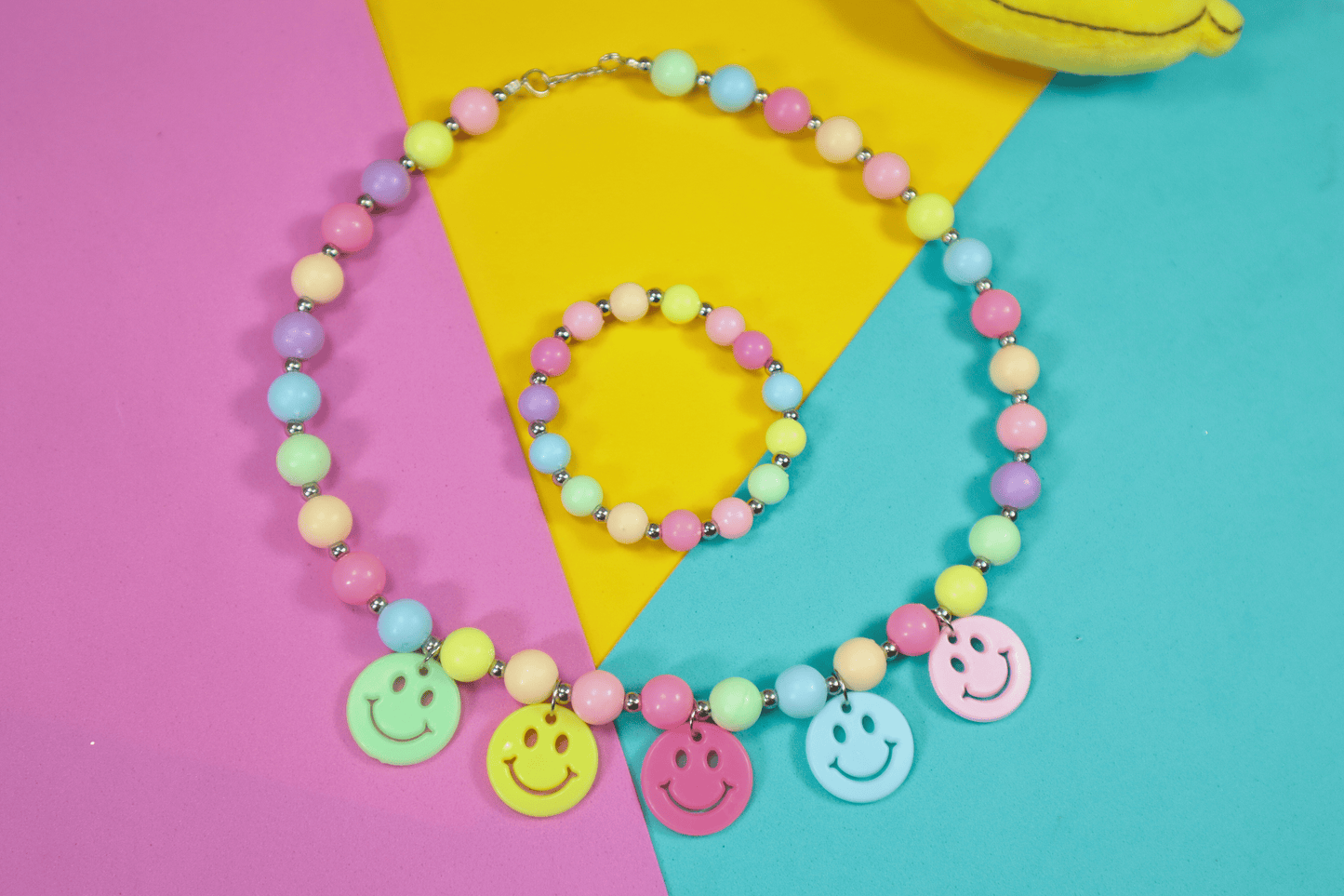 Kamule Summer Theme Smile Necklace and Bracelet Set - Multicolour