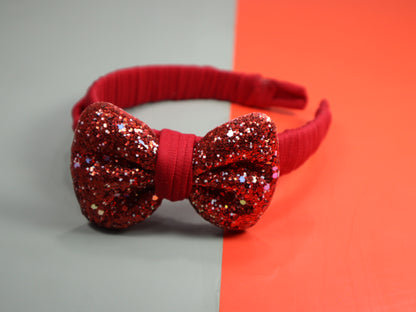 Kamule Glitzy Red Bow Hairband pack of 1-Red